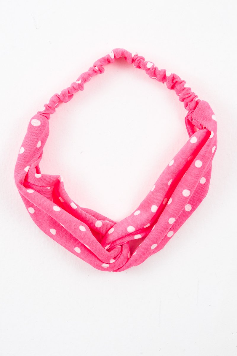 Neon Pink Polka Dot Twist Headband - Kentlee-Hair