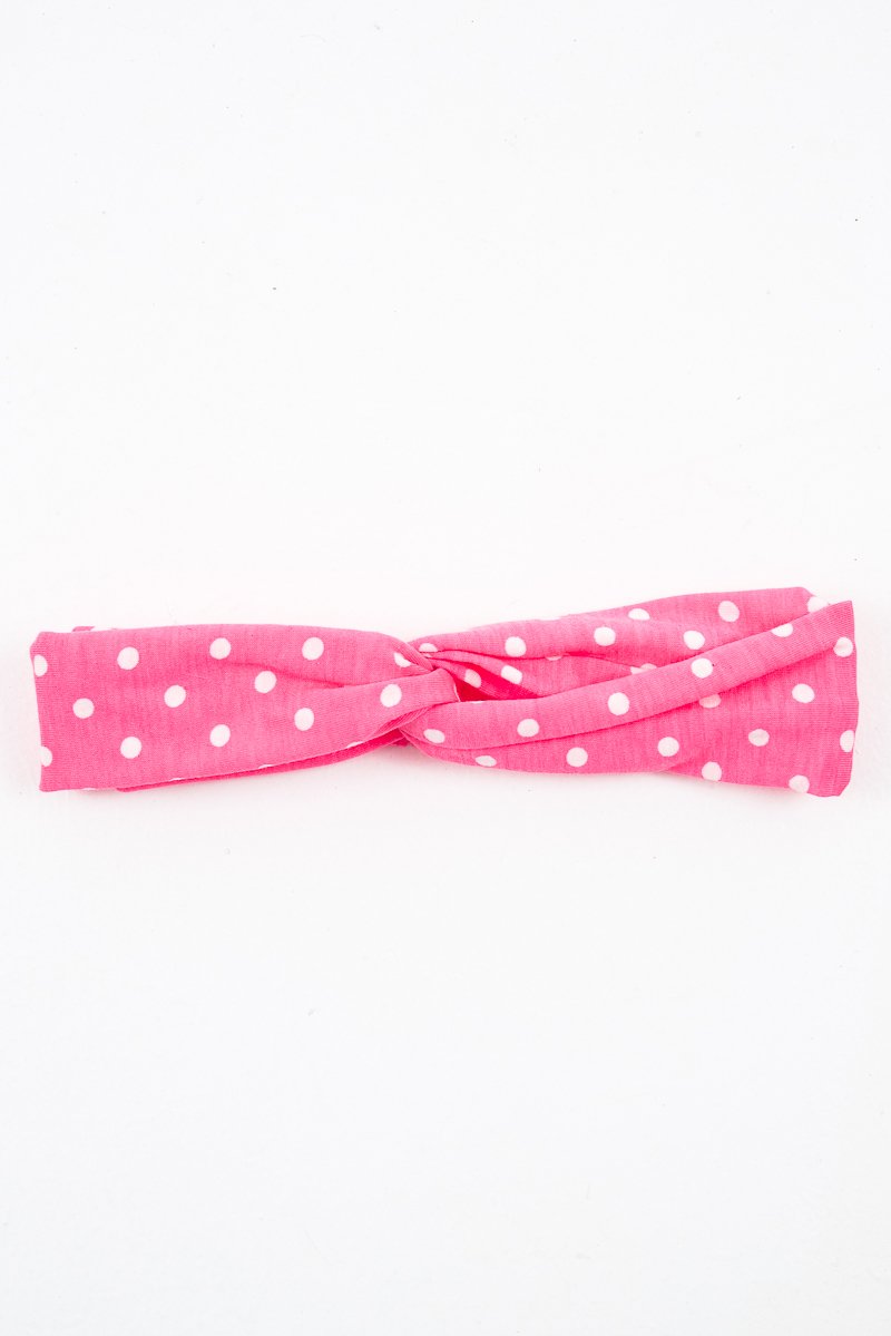 Neon Pink Polka Dot Twist Headband - Kentlee-Hair