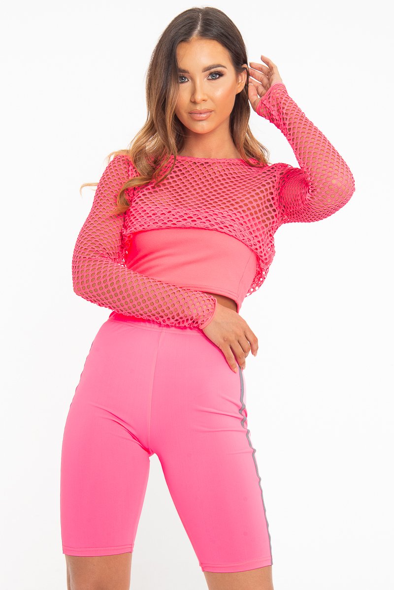 Neon Pink Reflective Stripe Side Cycling Shorts - Betty-Shorts