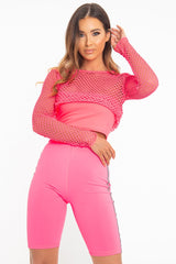 Neon Pink Reflective Stripe Side Cycling Shorts - Betty-Shorts