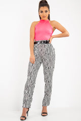 Neon Pink Ribbed High Neck Sleeveless Bodysuit - Electra-Bodysuits