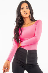 Neon Pink Ribbed Square Neck Bodysuit - Alysha-Bodysuits