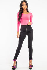 Neon Pink Ribbed Square Neck Bodysuit - Alysha-Bodysuits