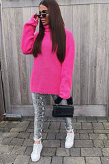 Neon pink roll 2025 neck jumper