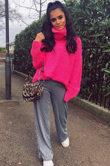 Neon Pink Roll Neck Jumper Dress - Freylynn-Dresses