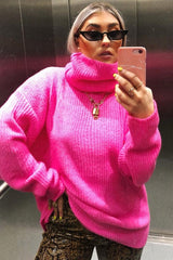Neon Pink Roll Neck Jumper Dress - Freylynn-Dresses