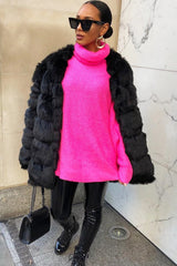 Neon Pink Roll Neck Jumper Dress - Freylynn-Dresses