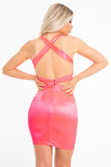 Neon Pink Satin Cup Detail Mini Dress - Jenna-Dresses