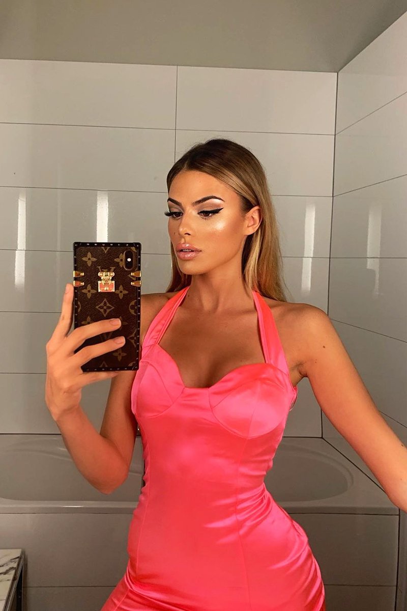 Neon Pink Satin Cup Detail Mini Dress - Jenna-Dresses