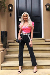 Neon Pink Satin Milkmaid Ring Zip Crop Top - Aariel-Crop Tops