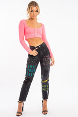 Neon Pink Scoop Neckline Button Down Crop Top - Mirelle-Crop Tops