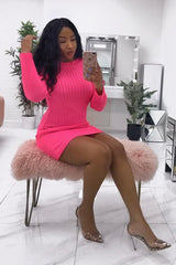 Neon Pink Slash Neck Jumper Dress - Jeslyn-Dresses