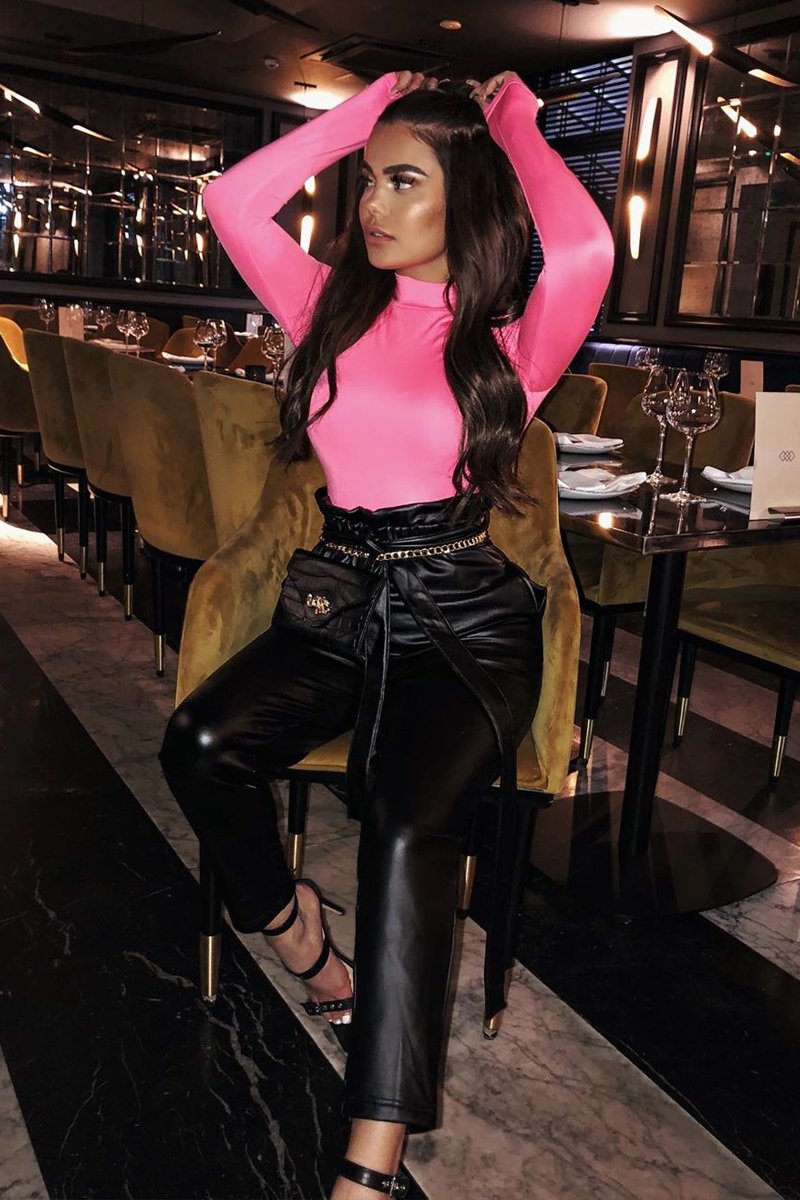 Neon Pink Slinky Bodysuit - Allison-Bodysuits