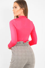 Neon Pink Slinky Bodysuit - Allison-Bodysuits