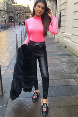 Neon Pink Slinky Bodysuit - Allison-Bodysuits