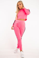 Neon Pink Stripe Side Crop Tracksuit - Misha-Tracksuits