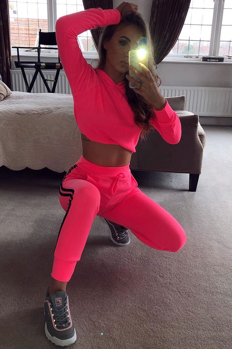 Neon Pink Stripe Side Crop Tracksuit - Misha-Tracksuits