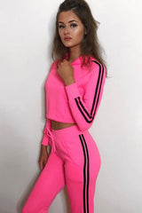 Neon Pink Stripe Side Crop Tracksuit - Misha-Tracksuits