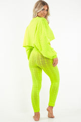 Neon Yellow Cable Knit Batwing Jumper Loungwear Set - Janea-Co-ords