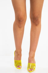 Neon Yellow Clear Pointed Mule Heels - Jazelle-Heels