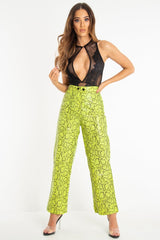 Neon Yellow Coated Snake Print Trousers - Missy-Trousers