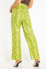 Neon Yellow Coated Snake Print Trousers - Missy-Trousers