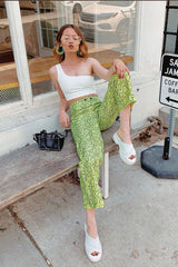 Neon Yellow Coated Snake Print Trousers - Missy-Trousers
