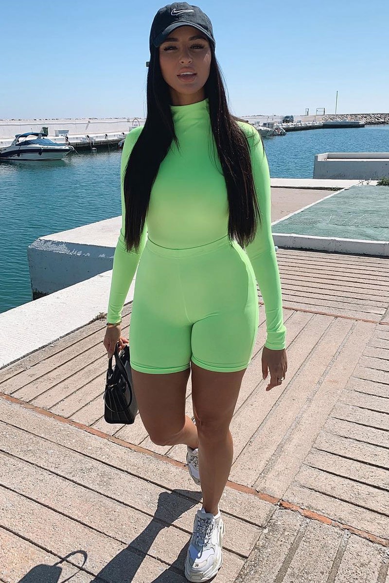 Neon Yellow Crop Top Cycling Shorts Co-Ord - Cleo-Co-ords