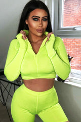 Neon Yellow Crop Top Cycling Shorts Co-Ord - Cleo-Co-ords