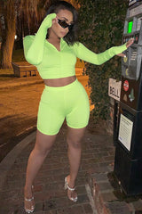 Neon Yellow Crop Top Cycling Shorts Co-Ord - Cleo-Co-ords