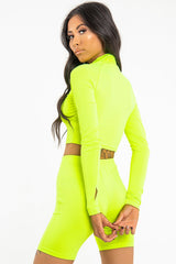 Neon Yellow Crop Top Cycling Shorts Co-Ord - Cleo-Co-ords
