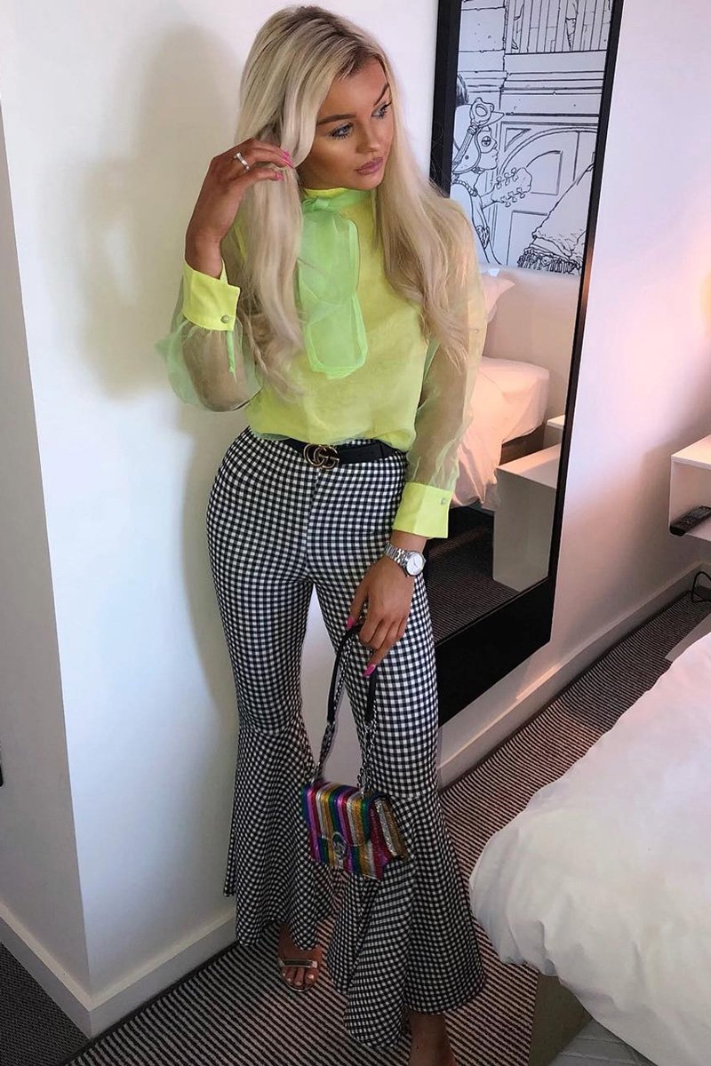 Neon Yellow Mesh Balloon Sleeve Blouse - Elvina-Tops