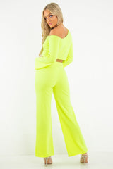 Neon Yellow Off Shoulder Loungewear Set - Emarie-Loungewear