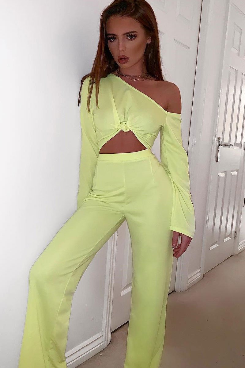 Neon Yellow Off Shoulder Loungewear Set - Emarie-Loungewear