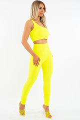 Neon Yellow One Shoulder Crop Top and Leggings Co-Ord - Marrie-Co-ords