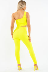 Neon Yellow One Shoulder Crop Top and Leggings Co-Ord - Marrie-Co-ords
