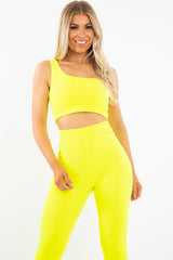 Neon Yellow One Shoulder Crop Top and Leggings Co-Ord - Marrie-Co-ords