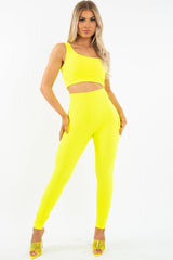 Neon Yellow One Shoulder Crop Top and Leggings Co-Ord - Marrie-Co-ords