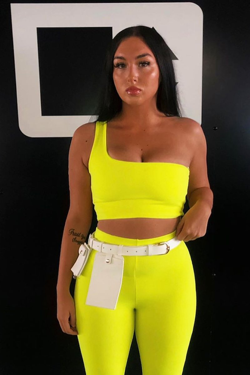 Neon Yellow One Shoulder Crop Top and Leggings Co-Ord - Marrie-Co-ords