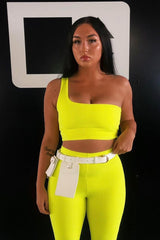 Neon Yellow One Shoulder Crop Top and Leggings Co-Ord - Marrie-Co-ords