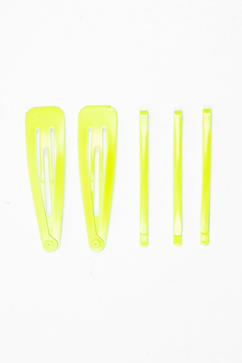 Neon Yellow Pack of 5 Clips and Barrettes - Esmi-Hair