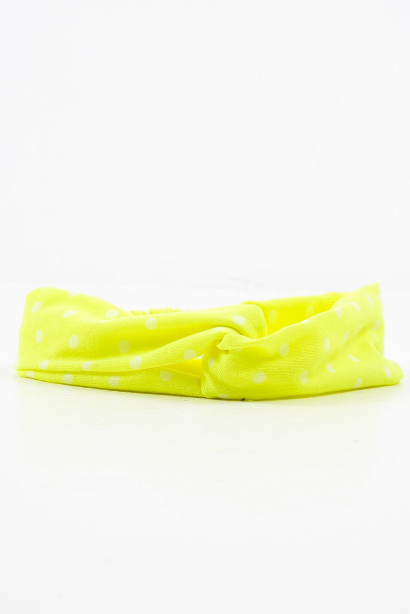 Neon Yellow Polka Dot Twist Headband - Kentlee-Hair