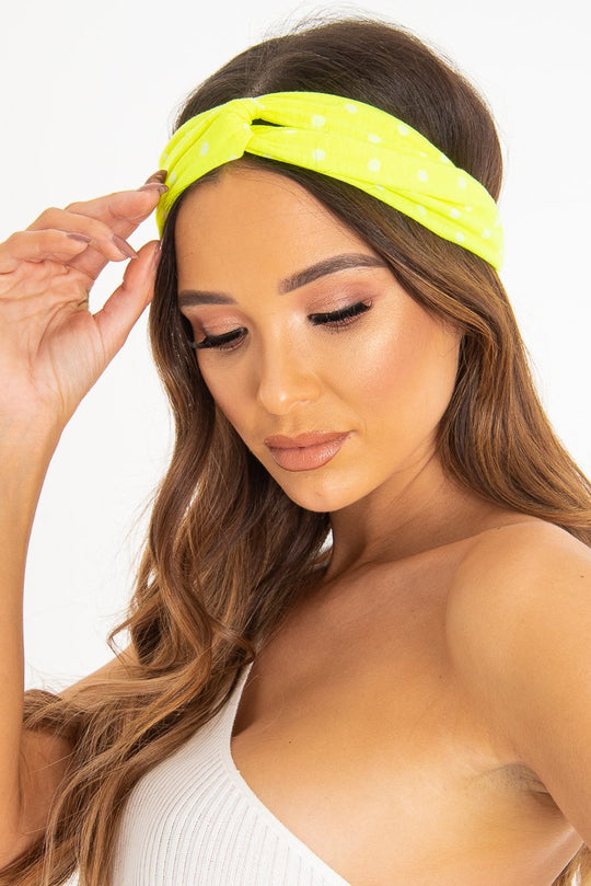 Neon Yellow Polka Dot Twist Headband - Kentlee