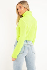 Neon Yellow Roll Neck Knit Jumper - Nickole-Jumper