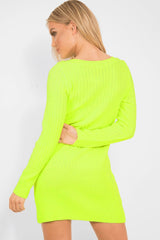 Neon Yellow Slash Neck Jumper Dress - Jeslyn-Dresses