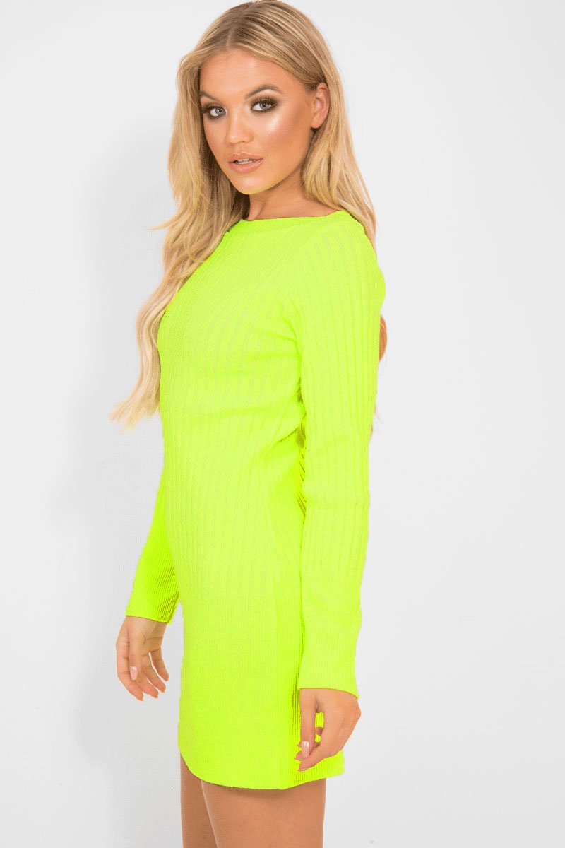 jumper dress yellow Neon Yellow Slash Neck Jumper Dress