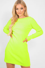Neon Yellow Slash Neck Jumper Dress - Jeslyn-Dresses