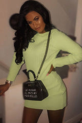 Neon Yellow Slash Neck Jumper Dress - Jeslyn-Dresses