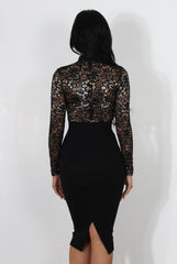 Neriah Black High Neck Lace Bodycon Dress-Dresses