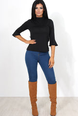 Nessa Black Bell Sleeve Top-Tops